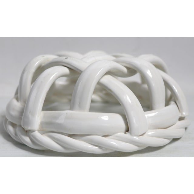 1980s 1980s Italian Ceramic Basket Serving Bowl in White For Sale - Image 5 of 8