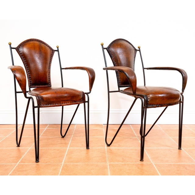 Mid-Century Modern Sculptural Leather Armchair in Iron and Brass from Jacques Adnet, 1950s For Sale - Image 15 of 18
