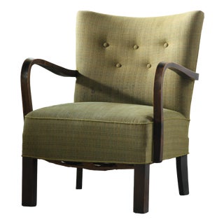 Vintage Danish Beechwood Lounge Chair with Curved Armrests, Denmark, 1930s For Sale