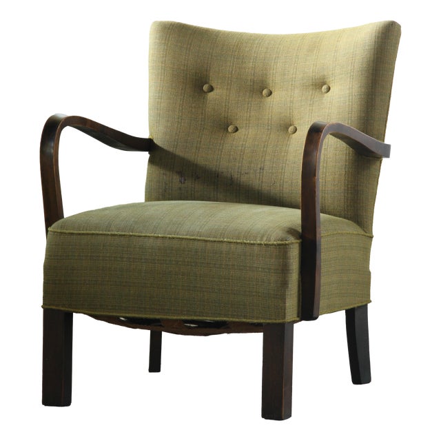 Vintage Danish Beechwood Lounge Chair with Curved Armrests, Denmark, 1930s For Sale
