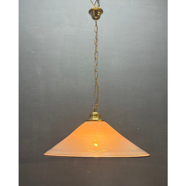 Glass Mid-Century White Murano Glass Pendant Light with Black Rim, Italy, 1970s For Sale - Image 7 of 14