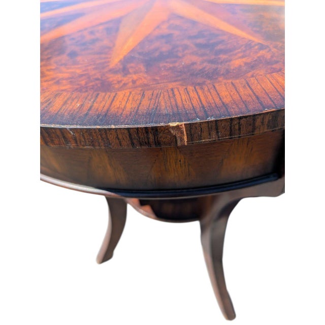 Vintage Uttermost 28-Inch Round Compass Star Inlaid Wood Bistro Table For Sale In Los Angeles - Image 6 of 11