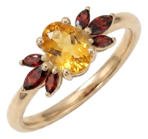 Citrine & Garnet Cluster Ring | Dainty Engagement Ring | Unique Floral Gemstone Ring Us 7