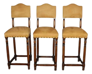 Vintage Suede Barstools With Nail Head Detail - Set of 3
