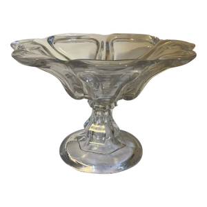 Antique 19th Century American Flint Glass Footed Compote Fruit Bowl Raised Panel or Petal Pattern Circa 1850