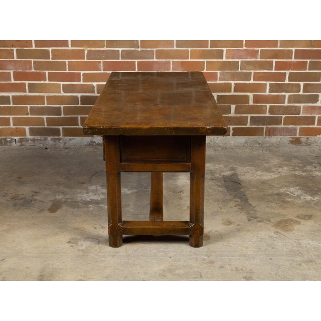 French 1800s Walnut Desk with Three Drawers, Carved Floral Motifs and Patina For Sale - Image 11 of 12