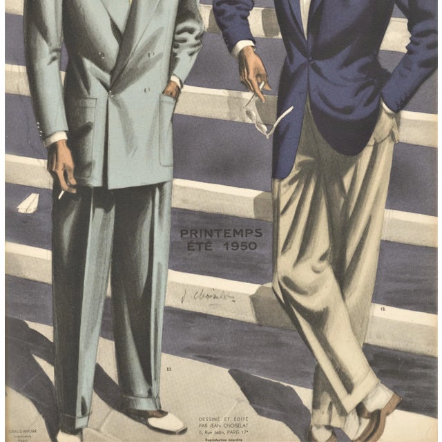 Mid-Century Modern 1950 French Mid-Century Men's Tailoring Lithograph For Sale - Image 3 of 3