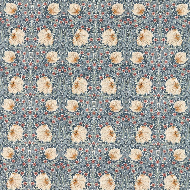 Morris & Co Pimpernel Fabric in Woad/Coral - a Sample For Sale