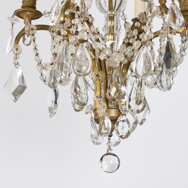 Metal Antique Petite French 6 Light Gilt-Bronze and Crystal Chandelier For Sale - Image 7 of 8
