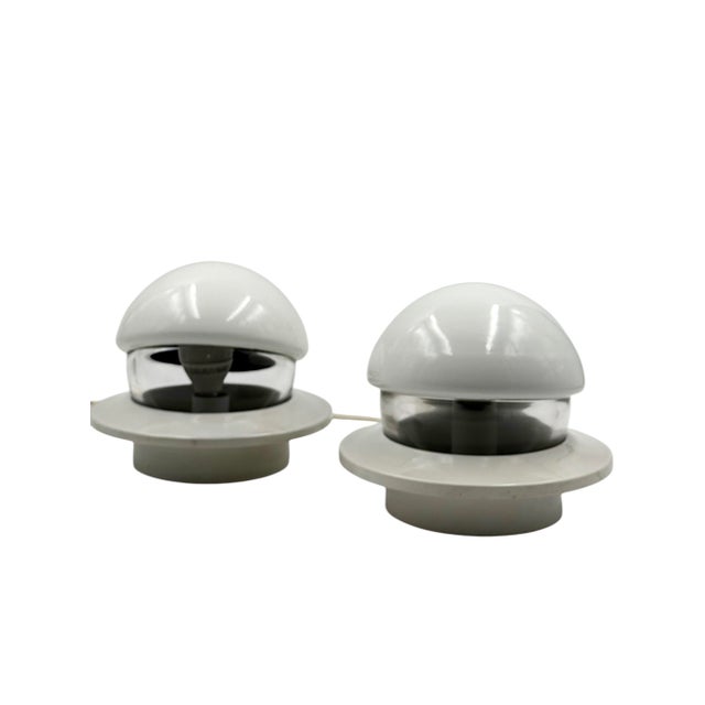 White 1970s Space Age Bedside Table Lamps, Italy - Set of 2 For Sale - Image 8 of 10