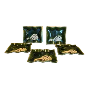 Japanese Oribe Ceramic Kozara Side Plates- a Set of 5