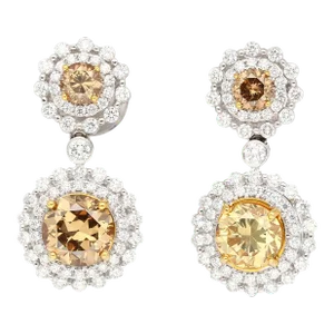 Gia Certified 3.96 Carat Round Fancy Brown to Yellow Diamond Drop Earrings - 2 Pieces