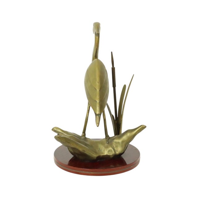 Hollywood Regency Brass Heron Statue on Wooden Base, 1970s For Sale - Image 12 of 16