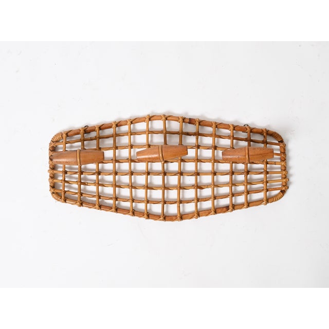 Franco Albini Italian Wall Coat Rack in Bamboo & Rattan, Italy 1960s attributed to Franco Albini For Sale - Image 3 of 11