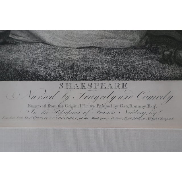 An evocative antique stipple engraving depicting the infant William Shakespeare being nurtured by the personified figures...