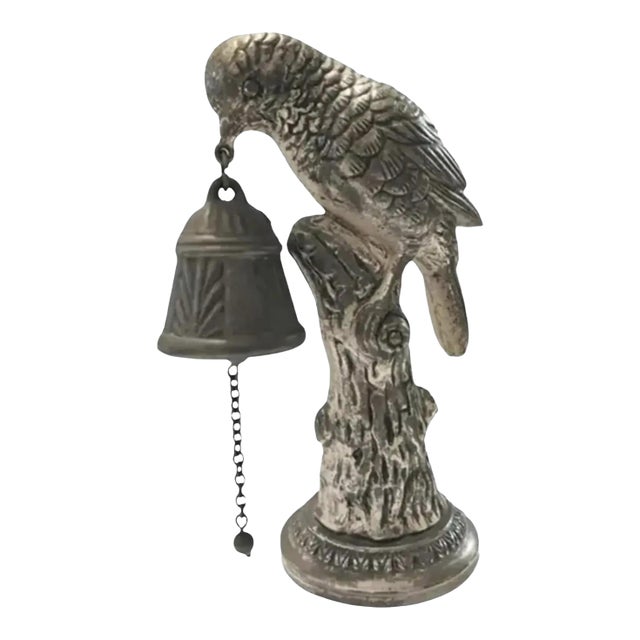 Mid 20th Century Vintage Ornate Metal Tabletop Perched Bird Bell For Sale