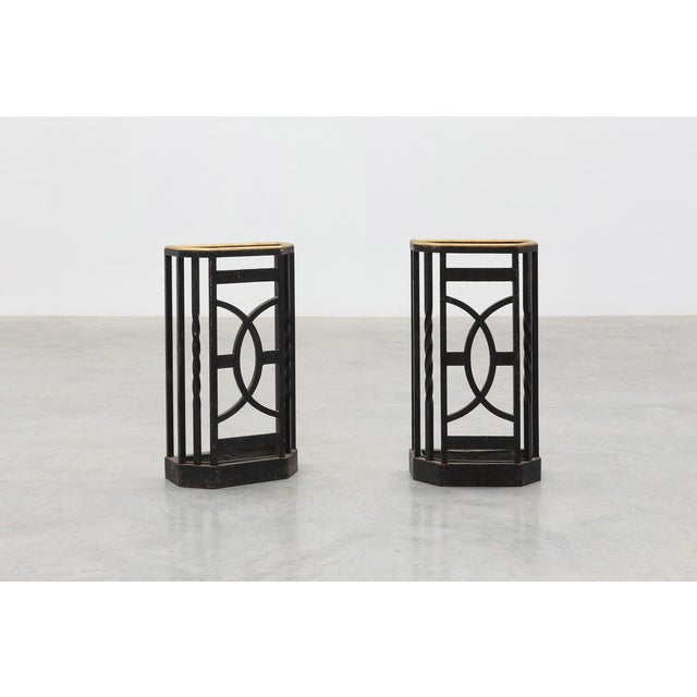 Art Deco Metal Umbrella Stand with Geometric Openwork and Brass Rim, Belgium, 1920s For Sale - Image 15 of 16
