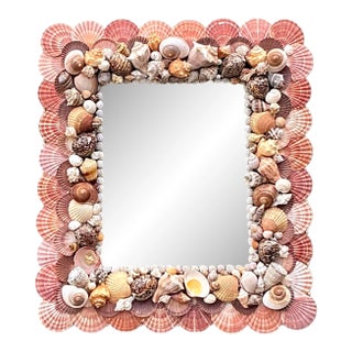 Vintage Boho Shell Encrusted Mirror For Sale