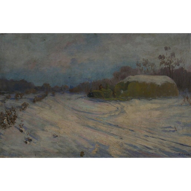 Vintage Winter Landscape Oil Painting, 1960s For Sale
