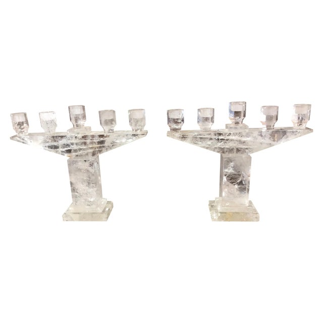 Rock Crystal 5 Light Candelabras - A Pair For Sale In Dallas - Image 6 of 6