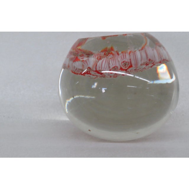 Hand Blown Art Glass Paperweight Red and White Flowers Design For Sale - Image 11 of 13