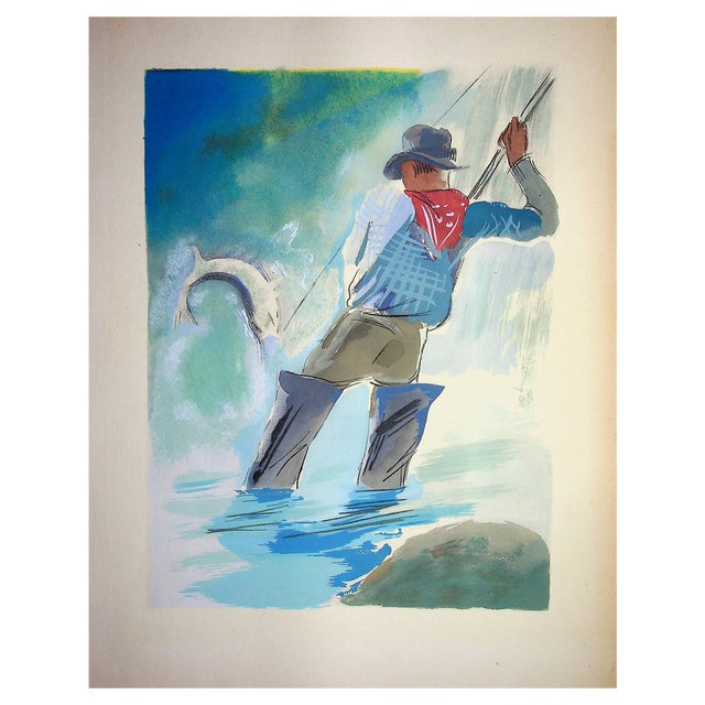 Milivoj Uzelac, Sport Fishing, 1932, Original Lithograph For Sale