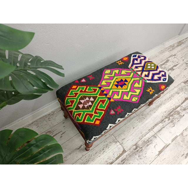Handmade Regency Kilim Upholstered Bench For Sale - Image 4 of 10