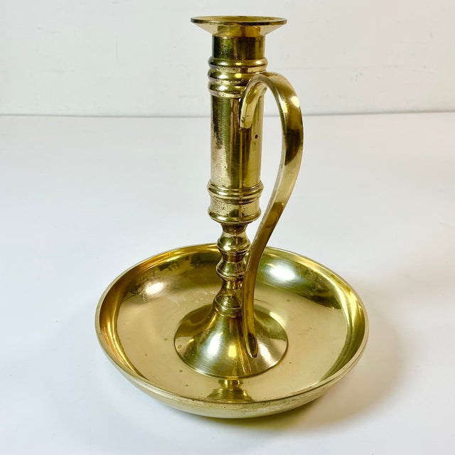 Metal Mid-Century Americana Federal Arts & Crafts Bedside Style Brass Candle Holder For Sale - Image 7 of 14