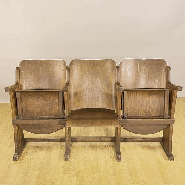 Three-Seat Cinema Bench in Wood and Poplar Plywood, 1950s For Sale - Image 4 of 18