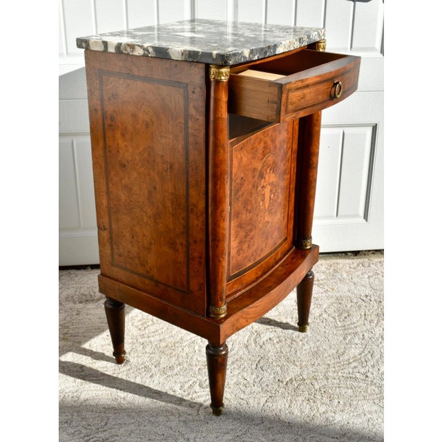 Brown Antique French Inalid BurlWood Marble Top Cabinet/Stand W/Brass Mounts For Sale - Image 8 of 13