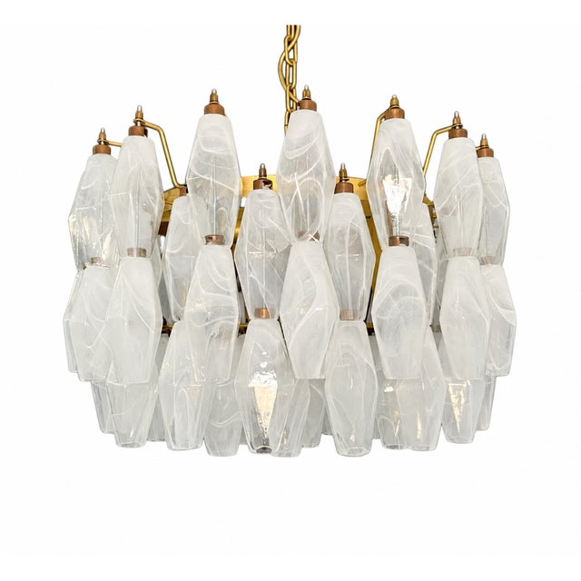 Gold Alabaster White Murano Glass Pendant Light with Polyhedrons from Justfurnituress SRL For Sale - Image 8 of 10