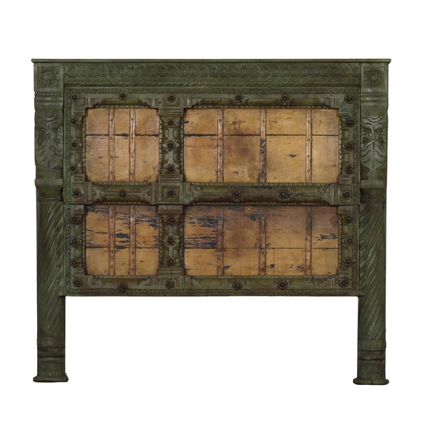 Queen Headboard Constructed From an Antique Indian Painted Teakwood Door and Pillars For Sale - Image 4 of 5