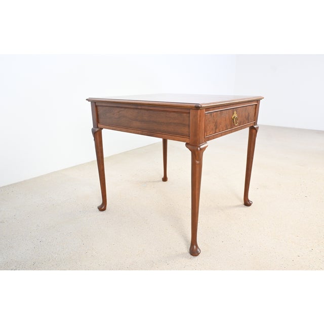 Queen Anne Baker Furniture Queen Anne Walnut and Burl Wood End Table For Sale - Image 3 of 12