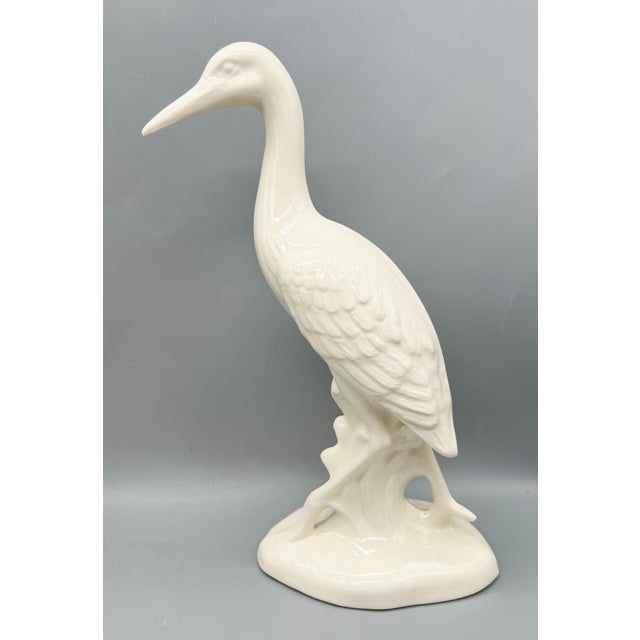 Pair of 1984 Hand-Signed Cream Ceramic Crane Sculptures – Hollywood Regency / Coastal / Art Deco Revival For Sale - Image 9 of 12