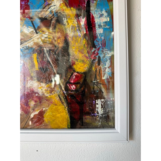 Wood Vintage Woman With Guitar- Expressionist Oil Painting, Framed For Sale - Image 7 of 8