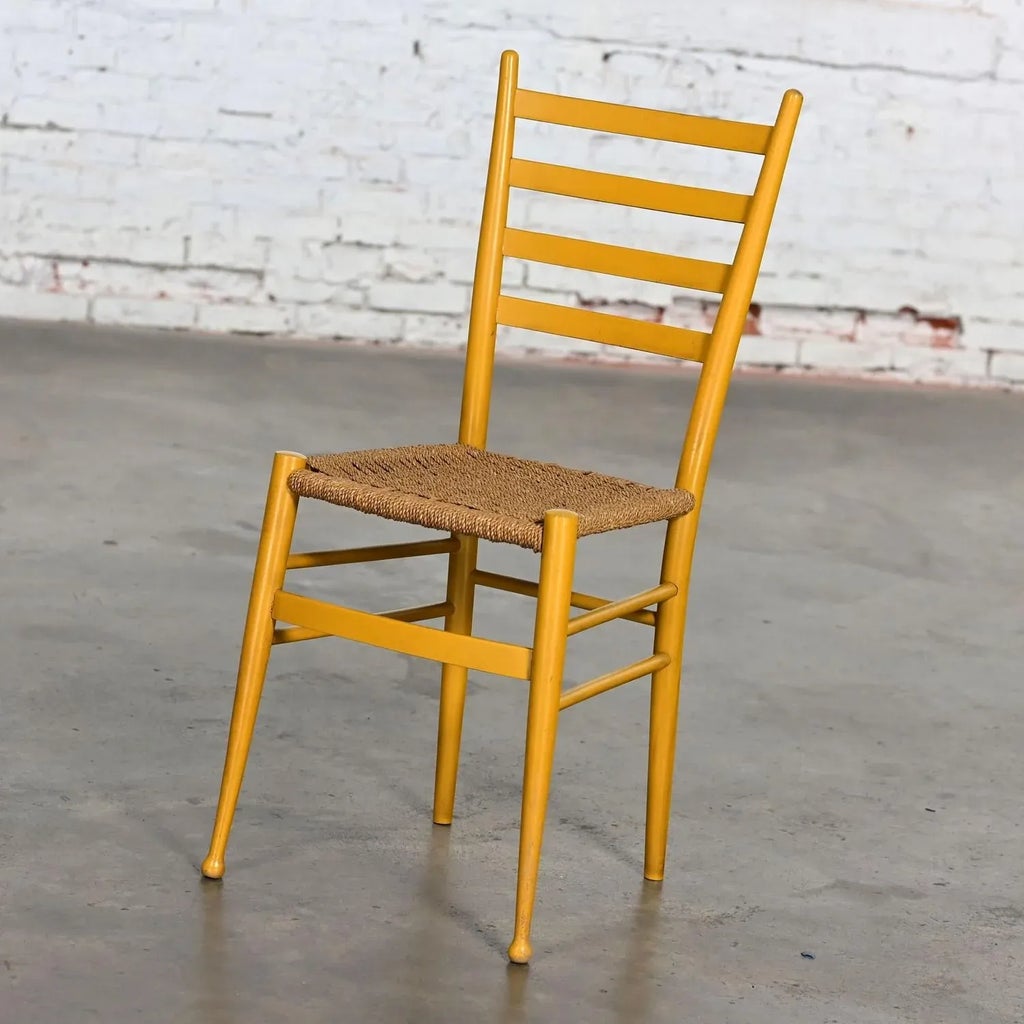 Vintage Italian Gio Ponti Style Yellow Ladderback Side Chair Woven 