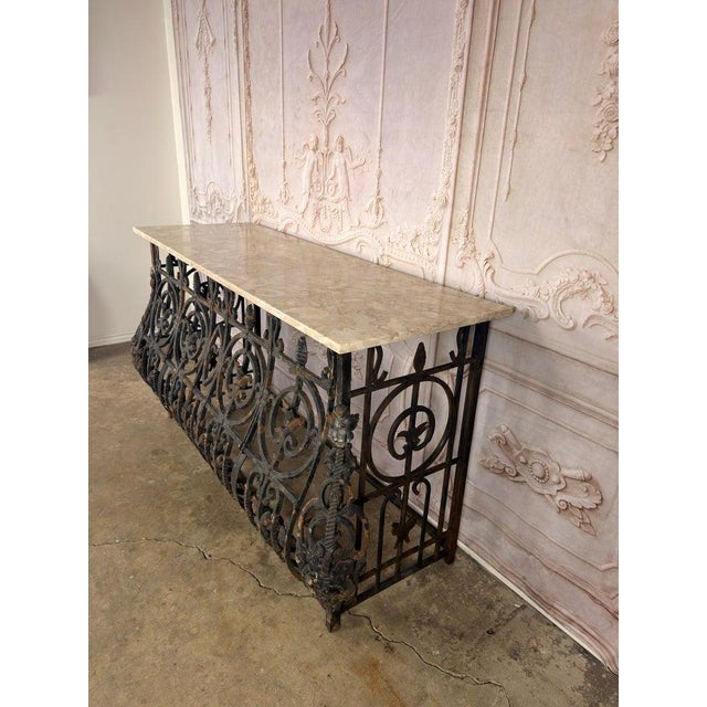 Antique French Console Table, Wrought Iron & Marble, Circa 1880 For Sale - Image 4 of 18