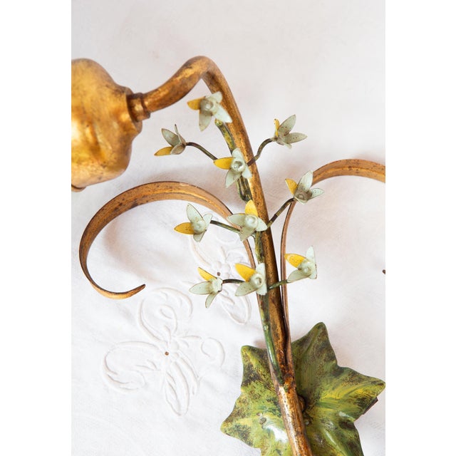 Italian Metal Wall Sconces with Flowers and Tulips, 1980s, Set of 2 For Sale - Image 3 of 10