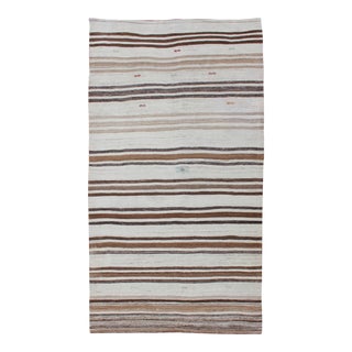 Striped Turkish Vintage Kilim Flat-Weave Rug in Shades of Browns Taupe and Ivory For Sale