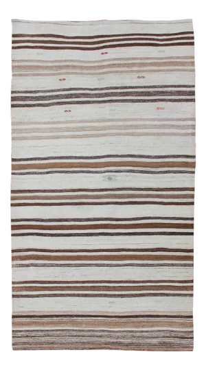 Striped Turkish Vintage Kilim Flat-Weave Rug in Shades of Browns Taupe and Ivory