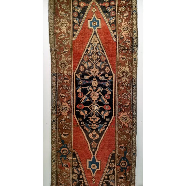 Antique Persian Bidjar Wide Runner, Hand-Knotted Wool, Geometric Pattern, Terracotta & Navy, 4x11 For Sale - Image 12 of 18