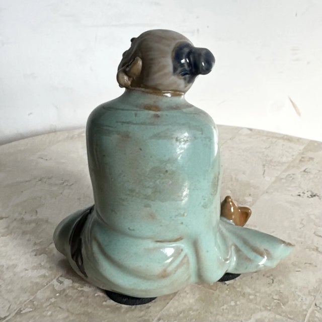 Mid 20th Century Vintage Chinese Pottery Figurine/Sculpture of a Mudman Drinking Tea For Sale - Image 5 of 7