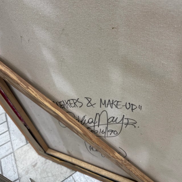 Vintage Abstract Graffiti Style Street Life Abstract Painting by Listed Artist Cecilia Mayr “Sneakers & Makeup" Framed For Sale - Image 11 of 12