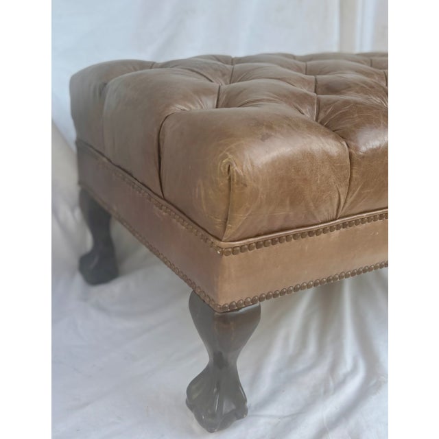 Chesterfield Button-Tufted Brown Leather Ottoman in the Style of Ralph Lauren For Sale In Palm Springs - Image 6 of 10