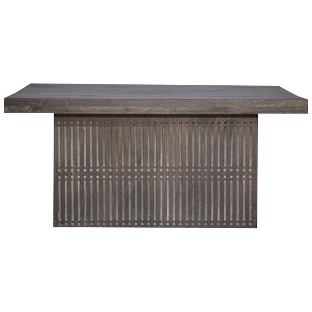 Early 21st Century Modern Ash Gray Rib Carved Solid Wood Square Coffee