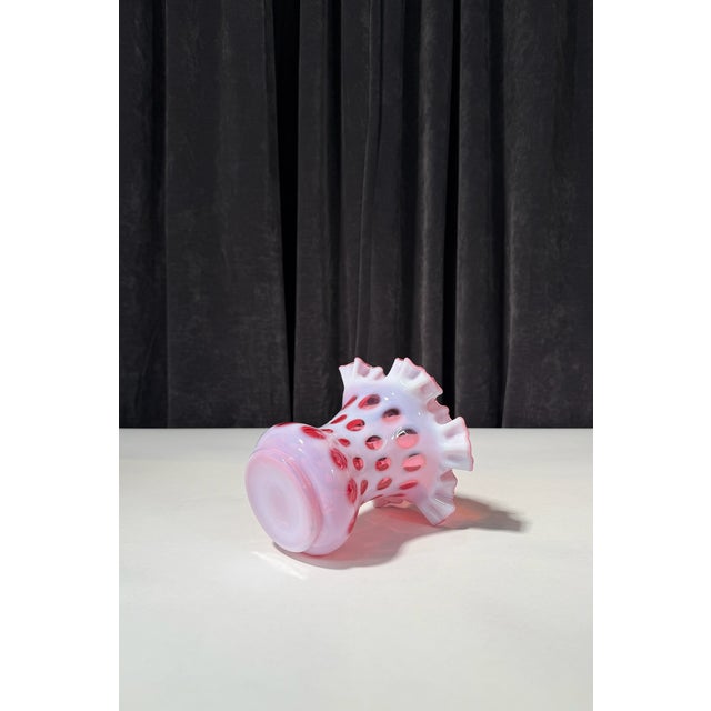 Mid-Century Modern Fenton Cranberry Coin Dot Ruffled Vase - Mid 20th Century Art Glass For Sale - Image 3 of 8