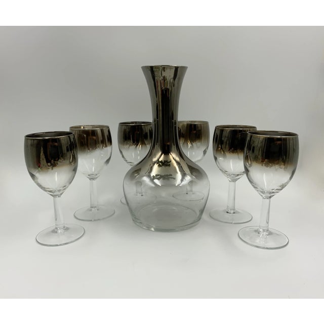 Vintage Dorothy Thorpe Silver Fade Carafe & Stem Wine Glasses- 7 Pieces For Sale In Orlando - Image 6 of 12