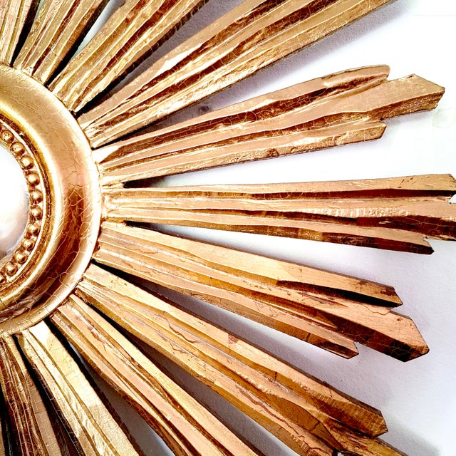 Large Sunburst Wall Mirror in Gilded Wood, Italy, 1960s For Sale - Image 6 of 16