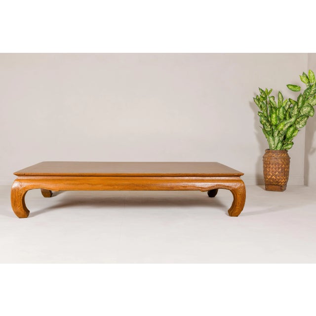 Vintage Large Light Brown Teak Coffee Table with Carved Chow Legs For Sale - Image 11 of 12