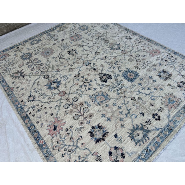 2000 - 2009 Oushak Turkish Rug, Ivory and Blue 8'4" X 9'10" For Sale - Image 5 of 9